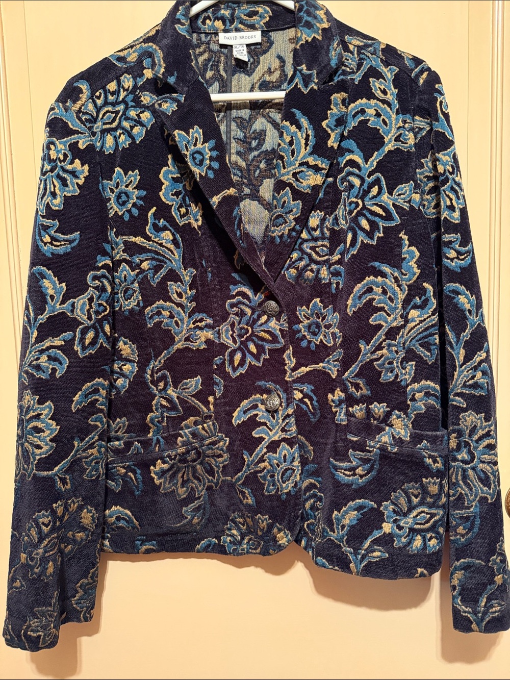 David Brooks - navy and blue floral jacquard blazer